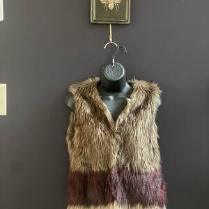 Y2K Faux Fur Vest with Brown, Burgandy and Tan Accents